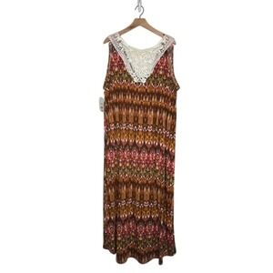 Faded Glory Hi-Low Dress Crochet‎ Trim Sleeveless Casual Boho 4X 26W-28W